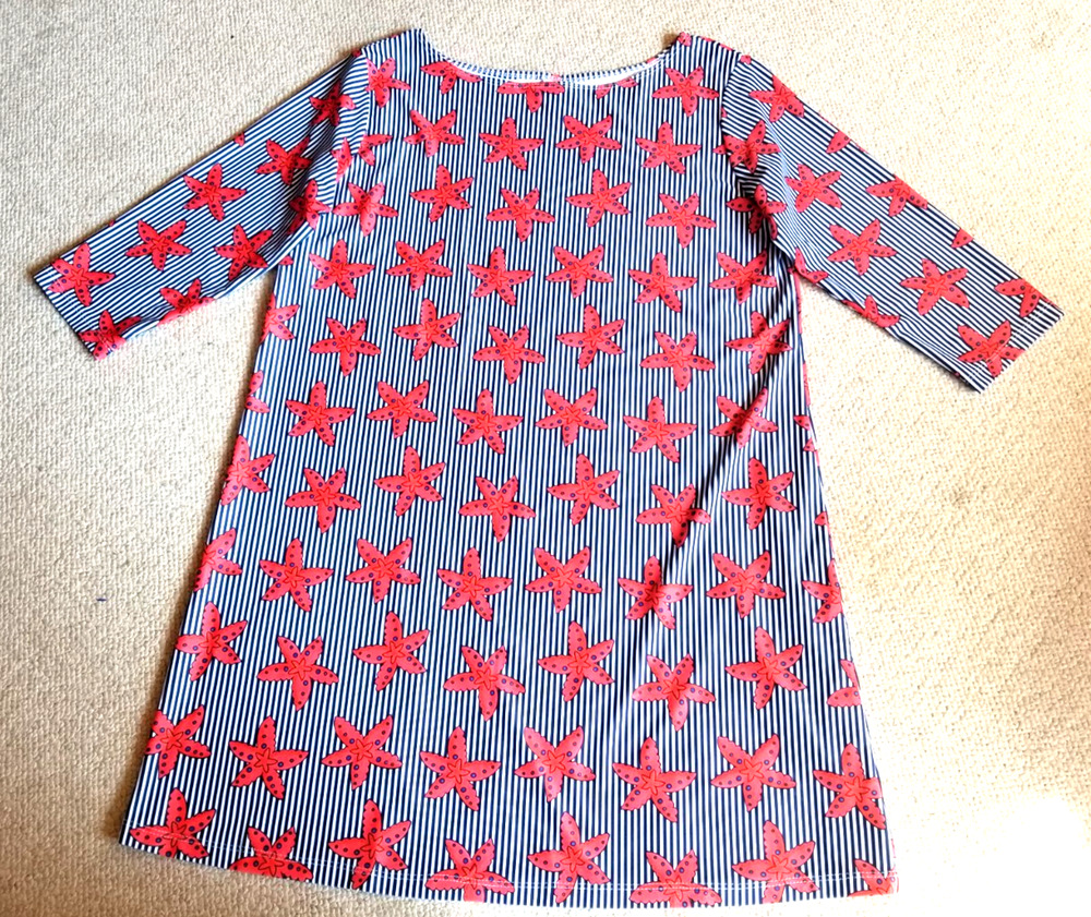 Womens Dress-PATTI BIGGS-blue/red Starfish catalina knit UV50 Coastal Beachy-XL